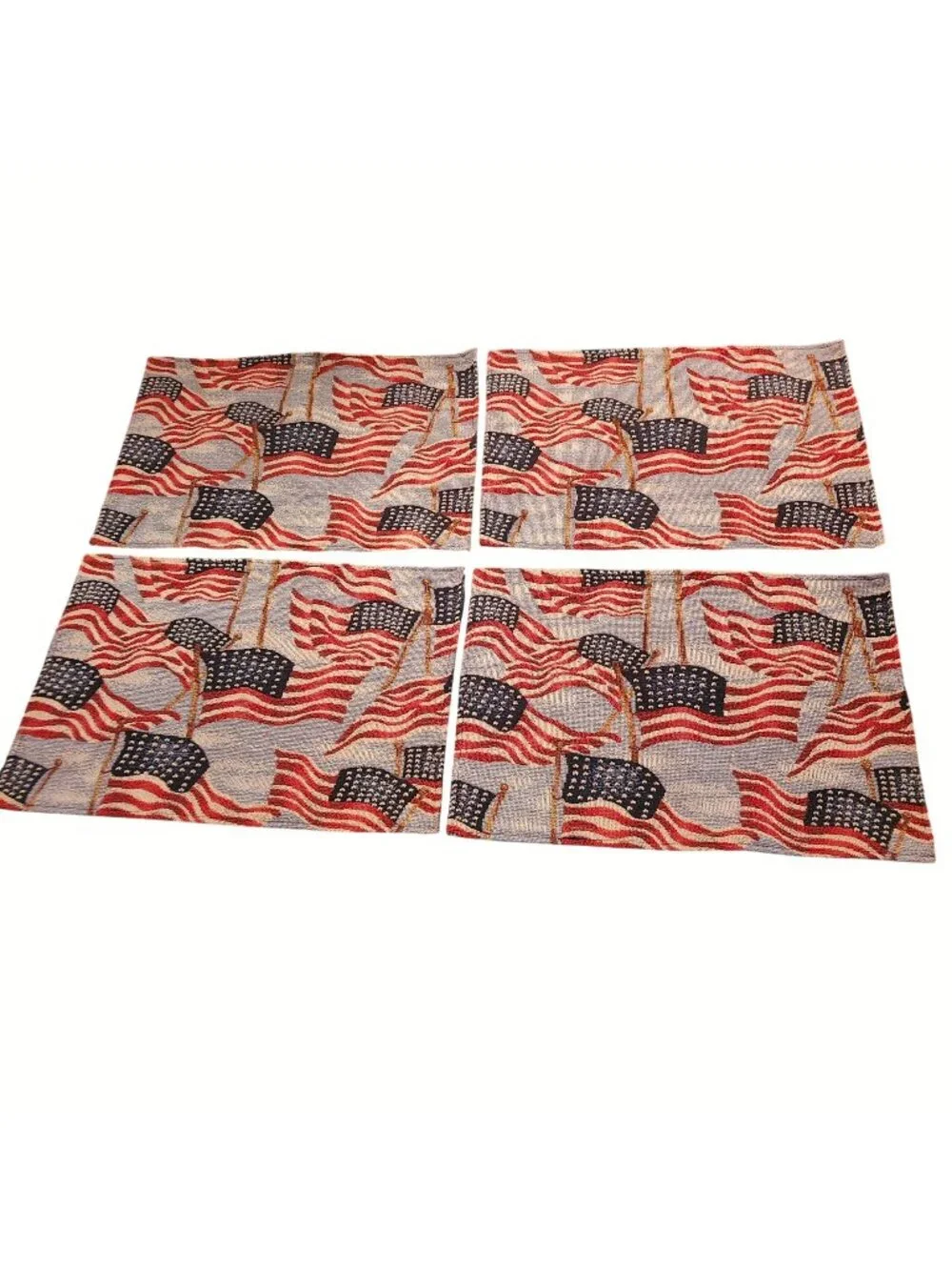 Set Of 4 Patriotic American Flag Woven Tapestry Placemats 13